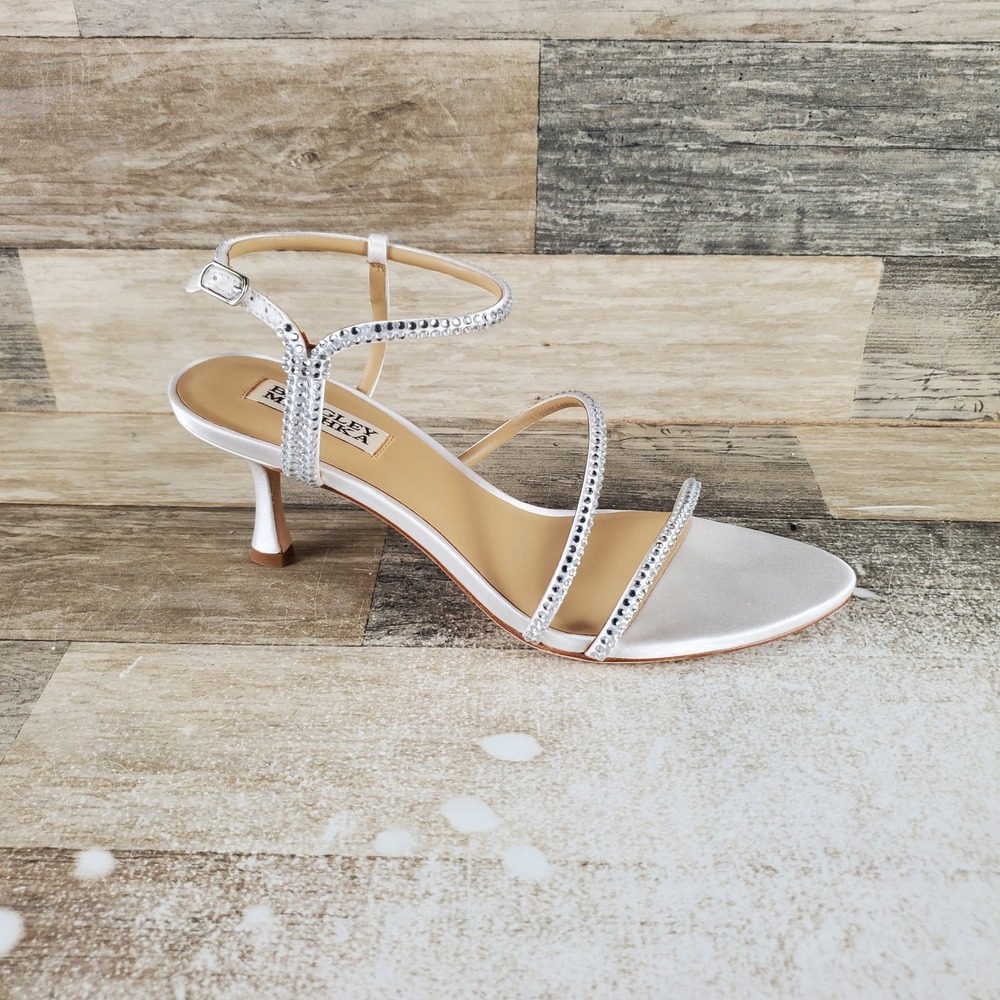 Badgley Mischka Julianna Women Sandal Sz 7 Rhinestone Ankle Strap Kitten Heel
